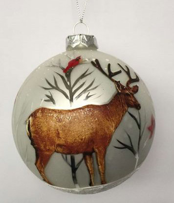 Item 483195 Deer With Cardinal & Trees Ball Ornament