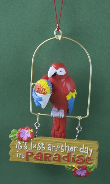 Item 483778 It's Just Another Day In Paradise Parrot With Snow Cone On Perch Ornament