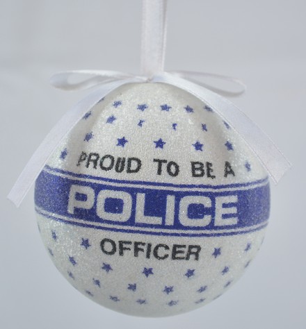 Item 483869 White/Blue Proud To Be A Police Officer Ball Ornament