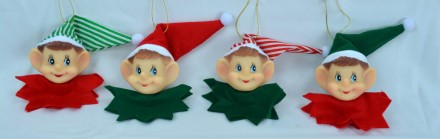 Item 483927 Striped Green, White, & Red Pixie Head Ornament