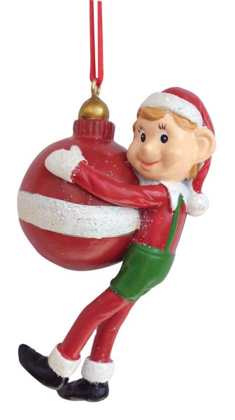 Item 483938 Red, Green, & White Pixie Holding Ball In Front Ornament
