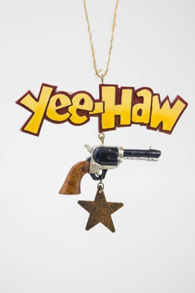 Item 483964 Yee-Haw Text With Gun & Star Dangle Ornament