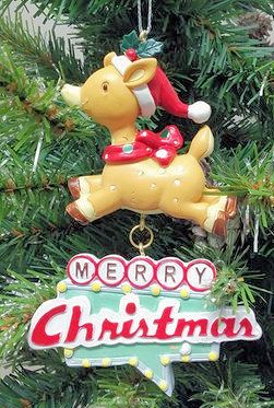 Item 483991 Deer With Retro Merry Christmas Sign Ornament