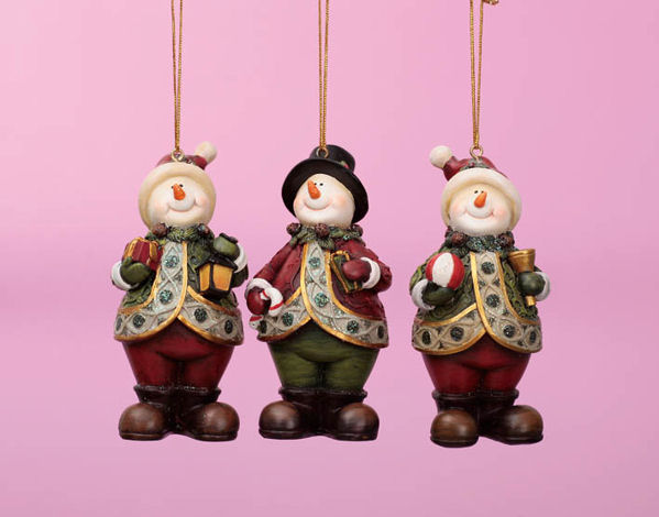 Item 501206 Snowman With Lantern/Candy Cane/Bell Ornament