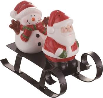 Item 501334 Snowman & Santa On Sled Salt & Pepper Shakers Set