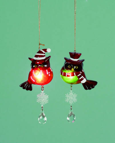 Item 501455 LED Red/Green Owl With Hat/Drop Ornament