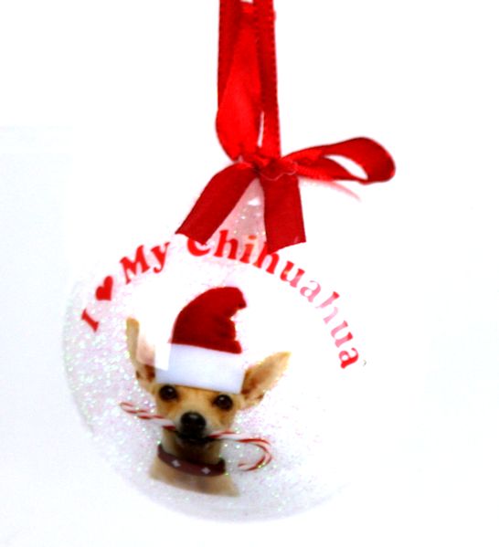 Item 507010 I Heart My Short Hair Tan Chihuahua Ball Ornament