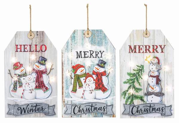 Item 509031 Merry Hello Christmas Snowman Tag Hanger With Lights