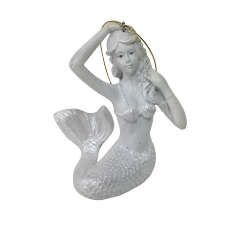 Item 516011 White Glitter Mermaid Ornament