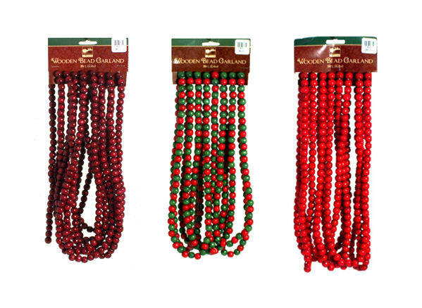 Item 518021 18 Foot Wooden Burgundy/Red & Green/Red Bead Garland