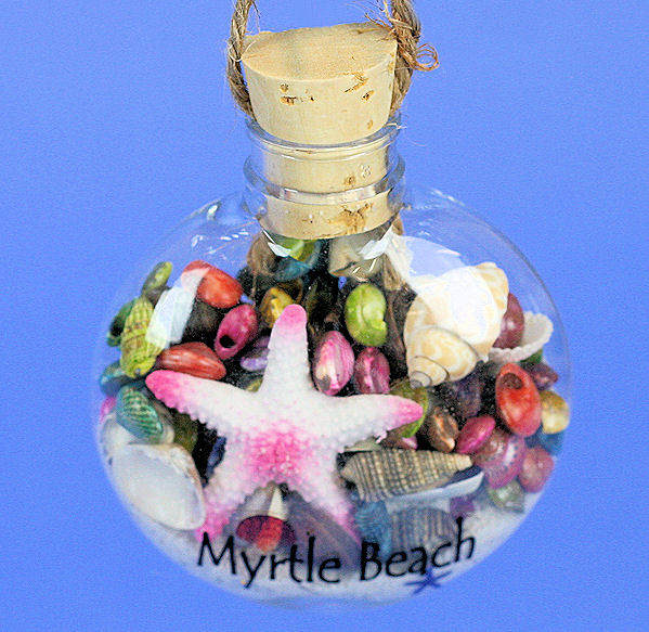 Item 524006 Myrtle Beach Bottle With Sand and Shells Ornament