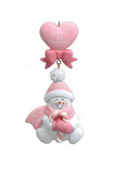 Item 525107 Pink Candy Cane Baby Snowman Ornament