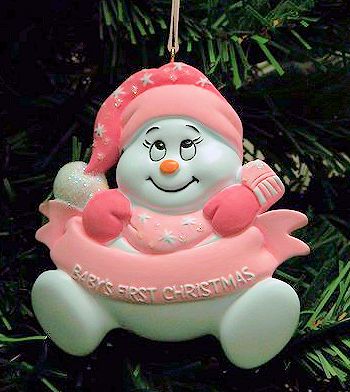 Item 525132 Pink Baby's First Christmas Snowman Ornament