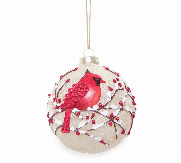 Item 527074 Cardinal On Snowy Branch With Berries Ball Ornament