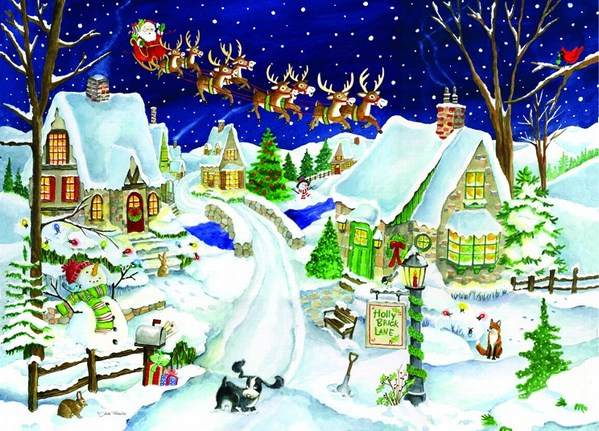 Item 552004 Wintry Village With Flying Santa Christmas Cards