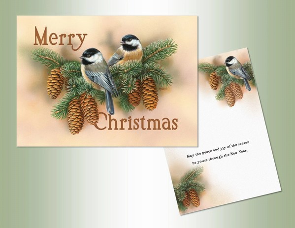 Item 552079 Chickadees With Pine Cones Christmas Cards
