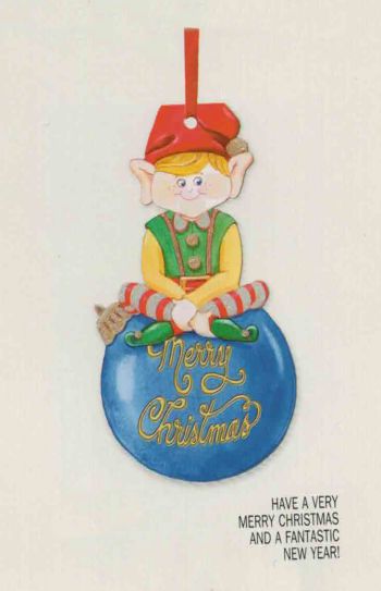 Item 552193 Elf On Ball Christmas Card Ornament