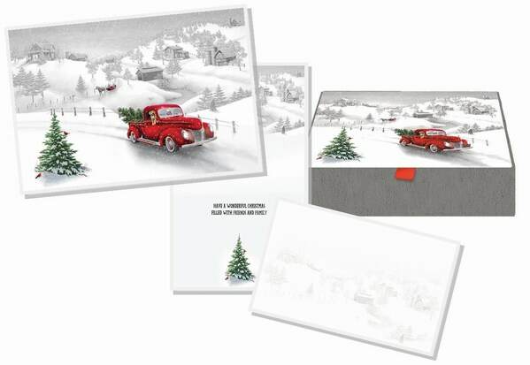 Item 552262 Red Truck Glitter Keepsake Christmas Cards