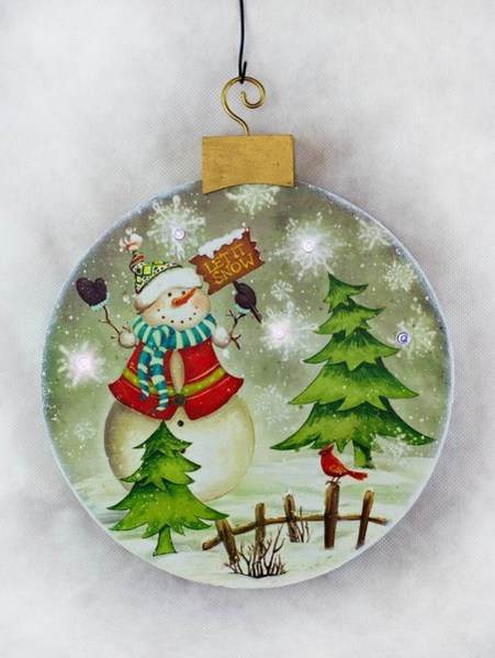 Item 558008 Snowman With Let It Snow Sign, Trees, Fence, & Cardinal Ornament