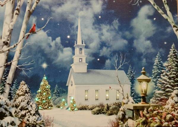 Item 558086 Snowy Church/Forest Lighted Canvas Print