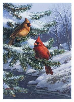 Item 558108 Tabletop Cardinals On Evergreen Lighted Canvas
