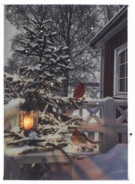 Item 558228 Lighted Cardinals On Porch Canvas Print