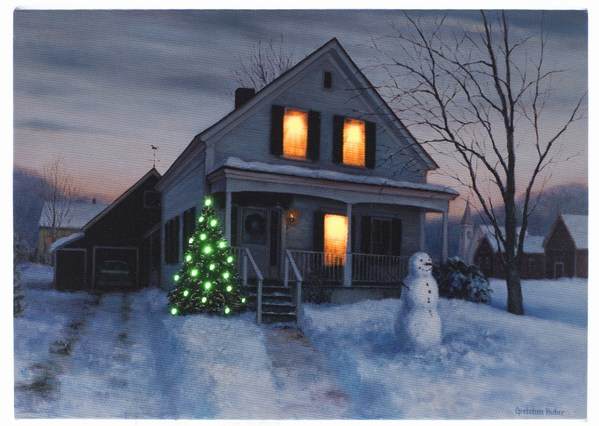 Item 558241 House With Snowman Canvas Print