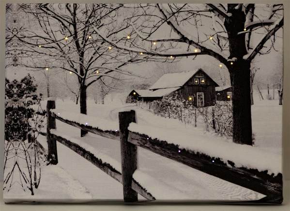 Item 558280 LED Lighted Winter Fence Scene Print