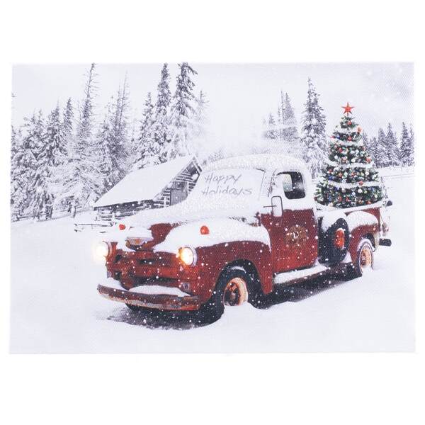 Item 558502 Tabletop Red Truck Lighted Canvas