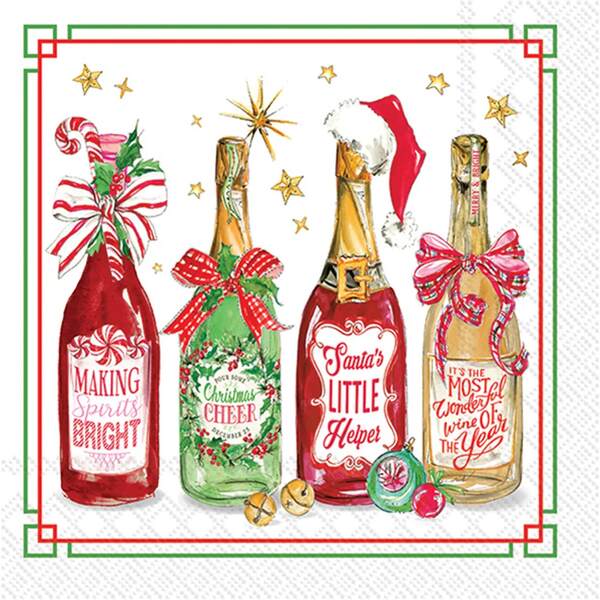 Item 561043 Christmas Bottles Cocktail Napkins 20ct