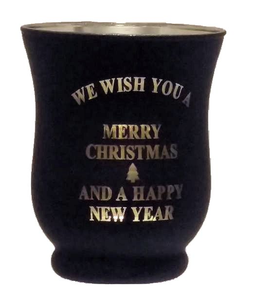 Item 568044 Black/Gold We Wish You A Merry Christmas Vase Style Candle Holder