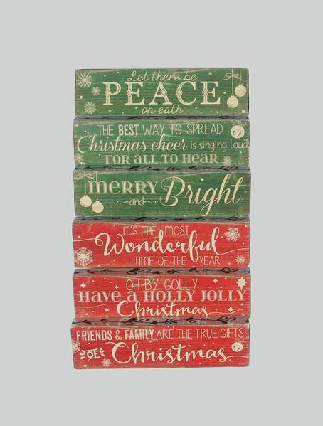 Item 601059 Green/Red/Silver Christmas Phrase Block Table Sign