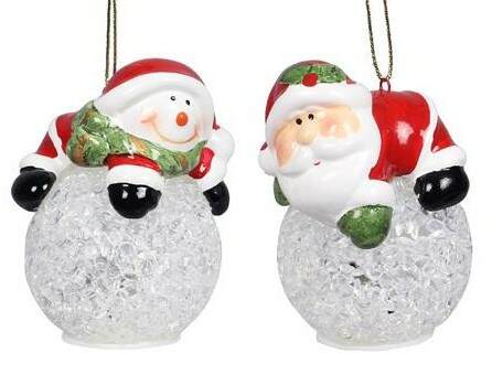 Item 601093 LED Winter Whimsy Santa/Snowman Ornament