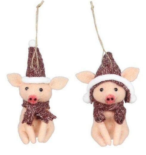 Item 601095 Wool Felt Country Christmas Pig Ornament