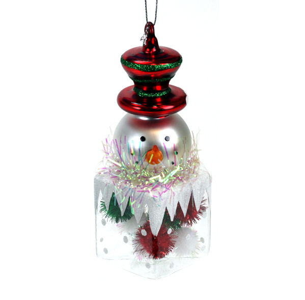 Item 808026 Snowman Head With Red Hat Ice Cube Ornament