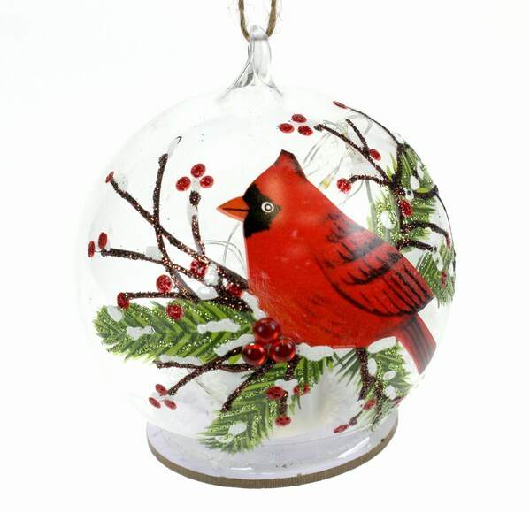 Item 808030 LED Battery Operated Light-Up Cardinal Ball Ornament
