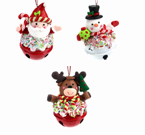 Item 808083 Santa/Snowman/Deer Bell Ornament