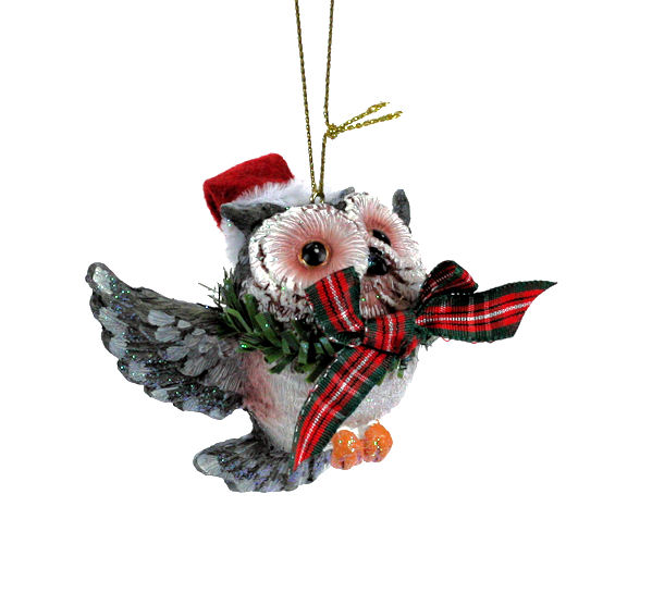 Item 820023 Owl With Santa Hat & Bow Ornament