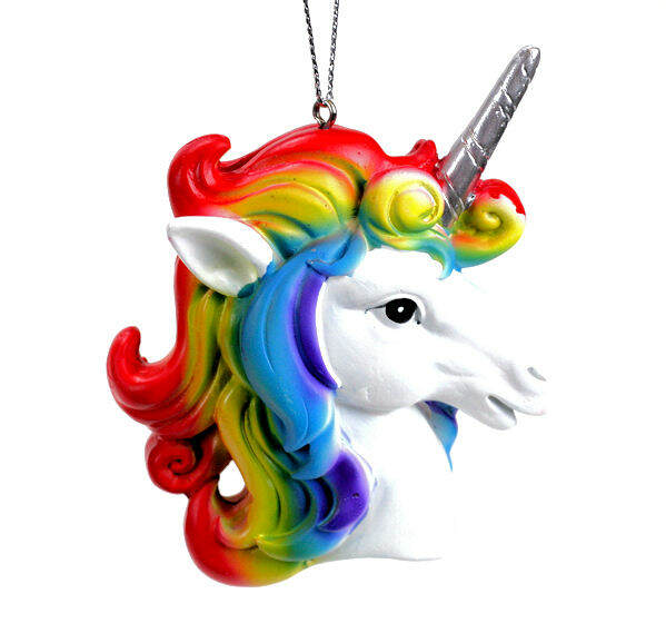 Item 825007 Unicorn Head With Rainbow Mane Ornament