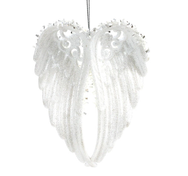 Item 825053 White/Silver Angel Wings With Glitter Ornament