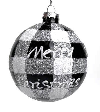 Item 836022 Glass Black Silver White Plaid Ball Ornament