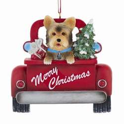 Item 100088 Yorkshire Terrier In Back Of Red Pickup Truck Ornament