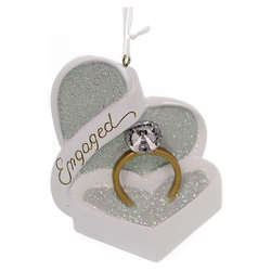 Thumbnail Engagement Ring In Heart Box With Engaged Banner Ornament