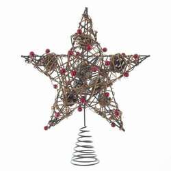 Thumbnail Natural Brown Star Tree Topper With Berries