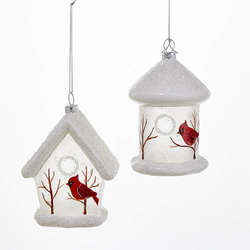 Item 102139 thumbnail White Birdhouse With Cardinal Ornament