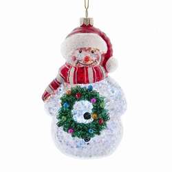 Thumbnail Glittered Snowman With Wreath  Ornament