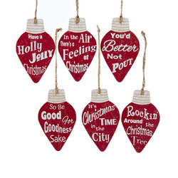 Item 102506 Red & White Christmas Light Bulb With Saying Ornament