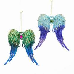 Item 102562 Peacock Glitter Angel Wings Ornament