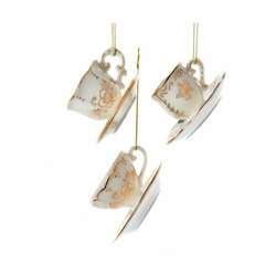 Item 103100 thumbnail Jeweled White And Gold Teacup Ornament