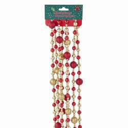 Thumbnail 6 Foot Gold and Red Round Bead Glitter Garland